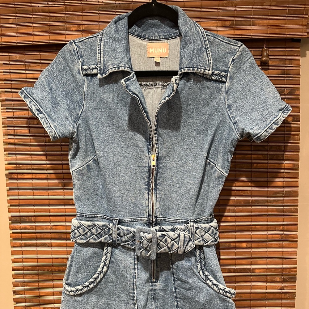 Show Me Your MuMu Blue Denim Belted Dress